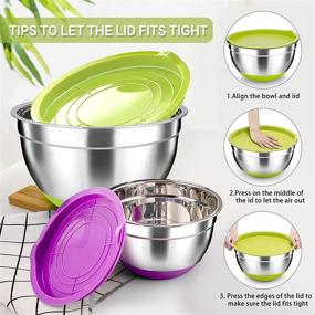 img 2 attached to 🥣 TeamFar Stainless Steel Mixing Bowls with Lids - Set of 6, Nesting Salad Bowls with Non-slip Bottom and Air-tight Lids, Dishwasher Safe and Stackable