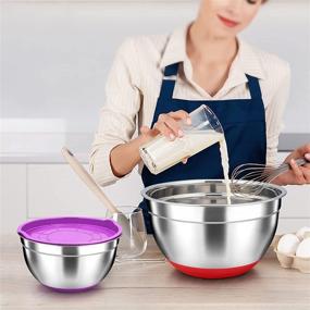 img 1 attached to 🥣 TeamFar Stainless Steel Mixing Bowls with Lids - Set of 6, Nesting Salad Bowls with Non-slip Bottom and Air-tight Lids, Dishwasher Safe and Stackable