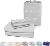 🛏️ bella coterie luxury bed sheet set: ultra soft cooling bamboo viscose, queen size, grey mist logo