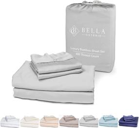 img 4 attached to 🛏️ Bella Coterie Luxury Bed Sheet Set: Ultra Soft Cooling Bamboo Viscose, Queen Size, Grey Mist