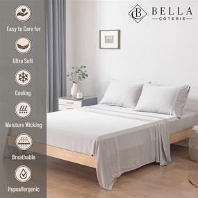 img 3 attached to 🛏️ Bella Coterie Luxury Bed Sheet Set: Ultra Soft Cooling Bamboo Viscose, Queen Size, Grey Mist