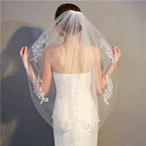 img 3 attached to RULTA 1 Tier Lace Appliques Bridal Veil: Exquisite Crystal Beaded Tulle Wedding Veil with Comb