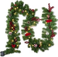 🎄 funpeny 9 ft christmas pinecone wreath with 50 led lights, flocked crestwood spruce garland adorned with mixed decorations for front door decoration and christmas party логотип