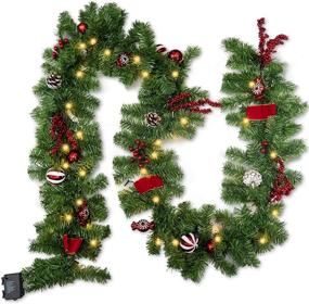 img 4 attached to 🎄 FUNPENY 9 FT Christmas Pinecone Wreath with 50 LED Lights, Flocked Crestwood Spruce Garland adorned with Mixed Decorations for Front Door Decoration and Christmas Party