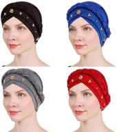 🧕 women turban twisted beaded braid chemotherapy cancer headscarf cap hair wrap hat - available in 1-pack, 2-pack, and 4-pack logo