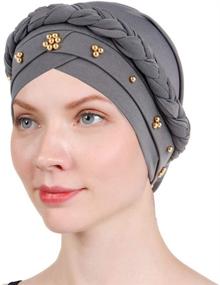 img 2 attached to 🧕 Women Turban Twisted Beaded Braid Chemotherapy Cancer Headscarf Cap Hair Wrap Hat - Available in 1-Pack, 2-Pack, and 4-Pack