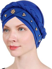 img 1 attached to 🧕 Women Turban Twisted Beaded Braid Chemotherapy Cancer Headscarf Cap Hair Wrap Hat - Available in 1-Pack, 2-Pack, and 4-Pack