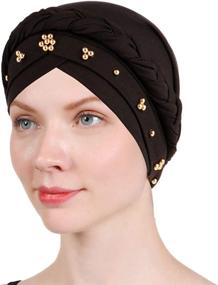 img 3 attached to 🧕 Women Turban Twisted Beaded Braid Chemotherapy Cancer Headscarf Cap Hair Wrap Hat - Available in 1-Pack, 2-Pack, and 4-Pack