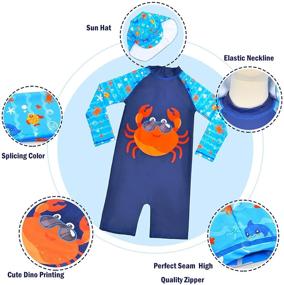 img 1 attached to Boys Dinosaur Swimwear Set with Rash Guard, Trunks, and Sun Hat for Baby Toddler Kids 3-6 Years