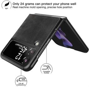 img 3 attached to 📱 Foluu Samsung Galaxy Z Flip 3 5G Case - Ultra Thin Slim & Durable PU Leather + Hard PC Shell - Black