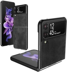 img 4 attached to 📱 Foluu Samsung Galaxy Z Flip 3 5G Case - Ultra Thin Slim & Durable PU Leather + Hard PC Shell - Black