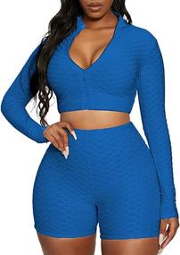 img 2 attached to 👯 Women's 2 Piece Activewear Set: Zip Up Tracksuit, Slim Fit Short Pants, High Waist Booty Yoga Shorts