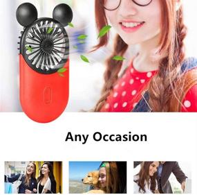 img 1 attached to 🐭 Kbinter Cute Personal Mini Fan: USB Rechargeable Handheld Fan with LED Light, 3 Speeds, Portable Holder - Indoor & Outdoor Activities - Cute Mouse Design (Red+Blue) - 2 Pack