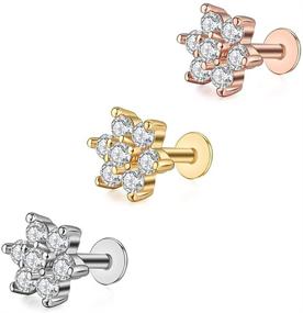 img 4 attached to 🌸 Versatile and Stylish 2-4Pcs Surgical Steel Stud Earrings: Tiny CZ Flower Lip Studs, Medusa, Helix, Cartilage, and More for Women and Girls