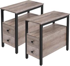 img 3 attached to HOOBRO Narrow Wood Look Accent Table Set of 2 with 2 Drawers and Open Shelf - Recliner Side Table for Small Spaces in Living Room or Bedroom - Greige and Black Finish BG54BZP201