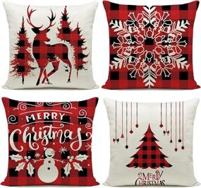 img 4 attached to 🎄 Hlonon Christmas Decorative Pillow Covers 18 x 18 Inches Set of 4 - Xmas Series Cushion Cover Case Pillow Custom Zipper Closure Square Pillowcases