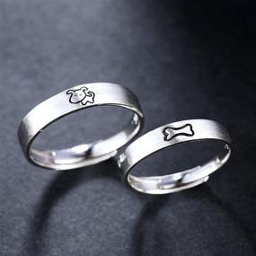 img 1 attached to 🐶 Lovely Dog Pet Matching Couples Rings: His and Her Sterling Silver 925 Minimalist Adjustable Open Engagement Wedding Promise Ring Set with Box - Fashion Jewelry Gifts