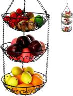 🍎 hanging fruit basket, 3 tier heavy duty rustic wire produce storage baskets with metal chain and hook for kitchen veggies, potatoes, onions, oranges, bananas, limes, lemons - dicunoy логотип