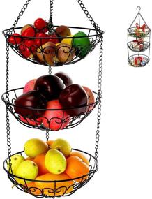 img 4 attached to 🍎 Hanging Fruit Basket, 3 Tier Heavy Duty Rustic Wire Produce Storage Baskets with Metal Chain and Hook for Kitchen Veggies, Potatoes, Onions, Oranges, Bananas, Limes, Lemons - Dicunoy