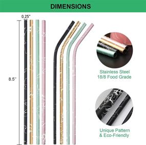 img 3 attached to 🥤 8-Pack Reusable Metal Straws with Travel Case - 8.5in Stainless Steel Straws for 16 20 24 oz Tumblers - Unique Pattern Design - Includes 2 Cleaning Brushes