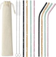 🥤 8-pack reusable metal straws with travel case - 8.5in stainless steel straws for 16 20 24 oz tumblers - unique pattern design - includes 2 cleaning brushes logo