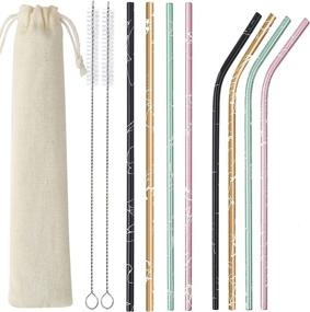 img 4 attached to 🥤 8-Pack Reusable Metal Straws with Travel Case - 8.5in Stainless Steel Straws for 16 20 24 oz Tumblers - Unique Pattern Design - Includes 2 Cleaning Brushes