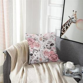 img 1 attached to 🌸 Gray Abstract Pillow Cover with Pink Floral Accents on White Watercolor Pattern - Rose in Pastel Colors - Decorative Pillow Case for Home Decor - Square, 18x18 Inches