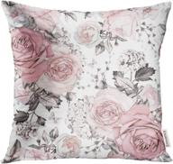 🌸 gray abstract pillow cover with pink floral accents on white watercolor pattern - rose in pastel colors - decorative pillow case for home decor - square, 18x18 inches logo