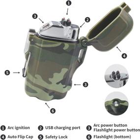 img 1 attached to 🔥 JiaDa Waterproof Lighter, USB Rechargeable Arc Lighter with Flashlight, Portable & IPX7 Water-Resistant for Outdoor Camping - 2 in 1 Camouflage Design