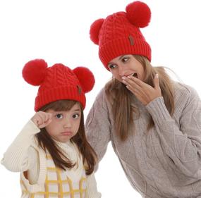 img 4 attached to 🧢 Set of 2 Winter Warm Knit Beanies for Mom and Baby – Matching Hats for Boys, Girls, Mother & Child