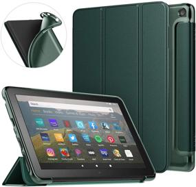 img 4 attached to 📚 MoKo Case for All-New Kindle Fire HD 8 and Fire HD 8 Plus (10th Gen, 2020) - Soft TPU Translucent Frosted Back Cover Protector, Multi-Angle Smart Shell, Auto Wake/Sleep - Night Green