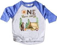 🏕️ 1st birthday camping outdoor themed t-shirts and raglans for girls and boys at one happy camper logo