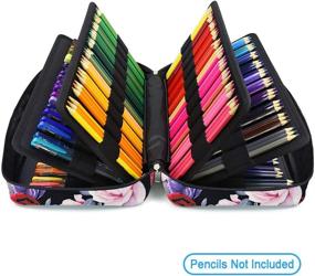 img 2 attached to YOUSHARES Colored Pencil Case: 304 Slot Organizer with Handy Wrap & 🖍️ Zipper - Ideal for Prismacolor Colored Pencils & Gel Pens (Red Pink Rose)
