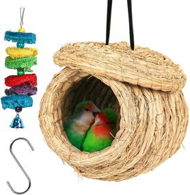 img 4 attached to 🐦 S-Mechanic Straw Birdhouse Eco-Friendly Fiber Birds Nest with Birds Toy and Hanging S Hook - 100% Natural Cages for Birds
