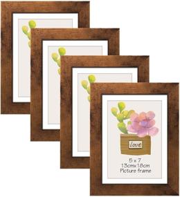 img 4 attached to 🖼️ SPEPLA 5x7 Picture Frame Set of 4, Display Photo 5x7 w/ Mat or 6x8 w/o Mat, Wooden Rustic Picture Frame for Wall/Tabletop, Brown