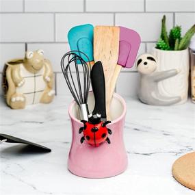 img 1 attached to 🐞 Multi-purpose Hot Pink Ladybug Utensil Holder, Red Ceramic Kitchen Storage Crock, Home Decorative Accessories, Office Organizer - Ideal Gift Decor