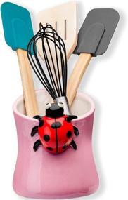 img 4 attached to 🐞 Multi-purpose Hot Pink Ladybug Utensil Holder, Red Ceramic Kitchen Storage Crock, Home Decorative Accessories, Office Organizer - Ideal Gift Decor