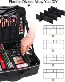 img 1 attached to 👝 Relavel Professional Makeup Train Case Cosmetic Bag Brush Organizer and Storage - 16.5" Travel Make Up Artist Box with 3 Layer Large Capacity and Adjustable Strap (Large, Black Leather)