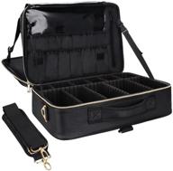 👝 relavel professional makeup train case cosmetic bag brush organizer and storage - 16.5" travel make up artist box with 3 layer large capacity and adjustable strap (large, black leather) logo