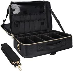 img 4 attached to 👝 Relavel Professional Makeup Train Case Cosmetic Bag Brush Organizer and Storage - 16.5" Travel Make Up Artist Box with 3 Layer Large Capacity and Adjustable Strap (Large, Black Leather)