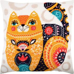 img 3 attached to 🐱 Art Nouveau Cat Needlepoint Kit: 16×16 Inch Throw Pillow with Printed Tapestry Canvas - European Quality
