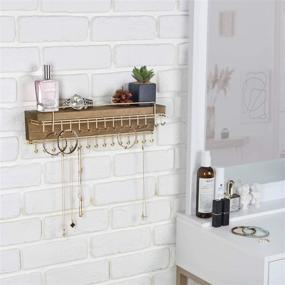 img 3 attached to 🪴 Rustic Wood Wall Mounted Jewelry Organizer - 30 Gold Metal Hooks Display Shelf Storage for Necklaces, Bracelets, Earrings, and More