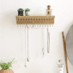 img 2 attached to 🪴 Rustic Wood Wall Mounted Jewelry Organizer - 30 Gold Metal Hooks Display Shelf Storage for Necklaces, Bracelets, Earrings, and More