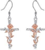 🌹 sterling silver rose flower cross dangle earrings - stylish jewelry gift for women and teen girls logo