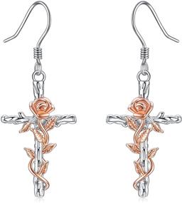 img 4 attached to 🌹 Sterling Silver Rose Flower Cross Dangle Earrings - Stylish Jewelry Gift for Women and Teen Girls