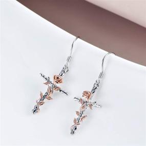 img 1 attached to 🌹 Sterling Silver Rose Flower Cross Dangle Earrings - Stylish Jewelry Gift for Women and Teen Girls