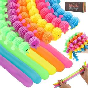 img 4 attached to 🌈 Игрушки Fidget Noodle: Упругое снятие стресса с радужными цветами и свечением в темноте – 12 штук тихого сенсорного веселья для людей с высокой активностью, дефицитом внимания, аутизмом и путешествий.