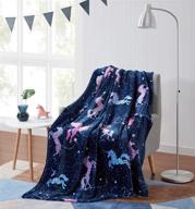 🦄 kute kids embossed velvet plush throw blanket: unicorn magic galaxy design, ultra cozy and super soft – available in mermaid cats, astronaut and multiple colors (pink, aqua, purple, grey) logo