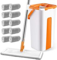 mastertop floor mop with bucket - efficient flat mop system with wringer set, 10 reusable microfiber pads, stainless steel handle - hassle-free wringing logo