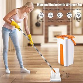 img 1 attached to MASTERTOP Floor Mop with Bucket - Efficient Flat Mop System with Wringer Set, 10 Reusable Microfiber Pads, Stainless Steel Handle - Hassle-free Wringing